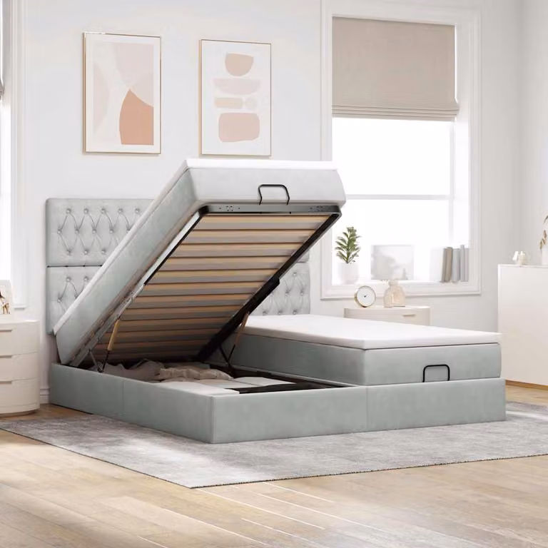 Letto con contenitore e materasso vidaXL in velluto con base a sollevamento, illuminazione sottostante e porta USB, L: 200 cm, P: 160 cm, H: 128 cm, 203 cm, 280 cm