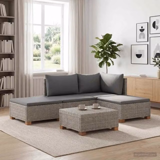 Set Lounge da Giardino vidaXL in Polyrattan con Cuscini Grigi e Tavolino, Design Moderno a L per Terrazza e Balcone – 1