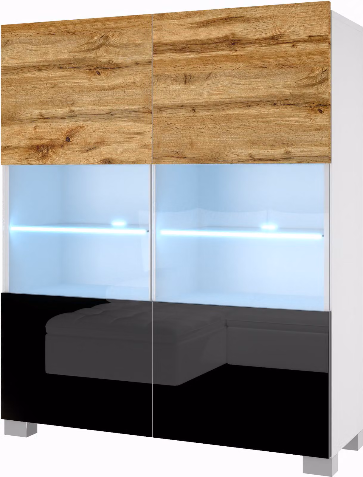 BELINI cassettiera credenza soggiorno camera da letto armadio a colonna con luci LED (rovere Wotan / nero)