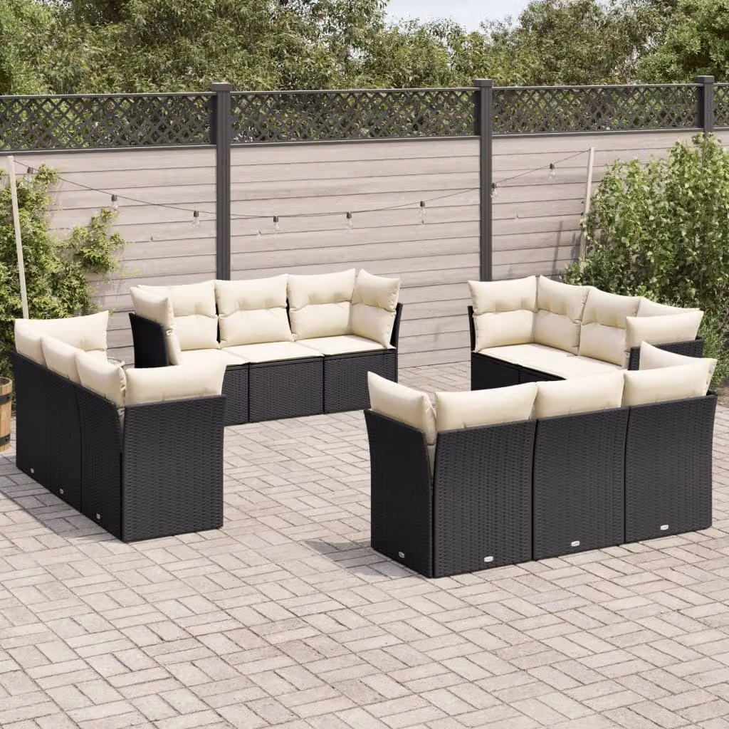 Maison Exclusive - Set Divani da Giardino 12 pz con Cuscini Nero in Polyrattan