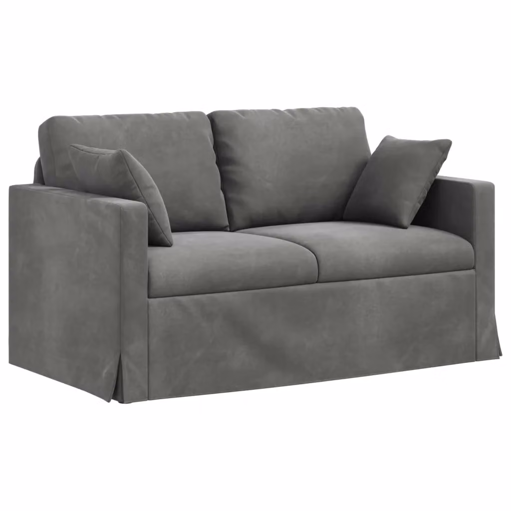 Divano moderno vidaXL in velluto grigio scuro con cuscini e coperture rimovibili L: 138 cm, P: 78 cm, H: 80 cm – 2