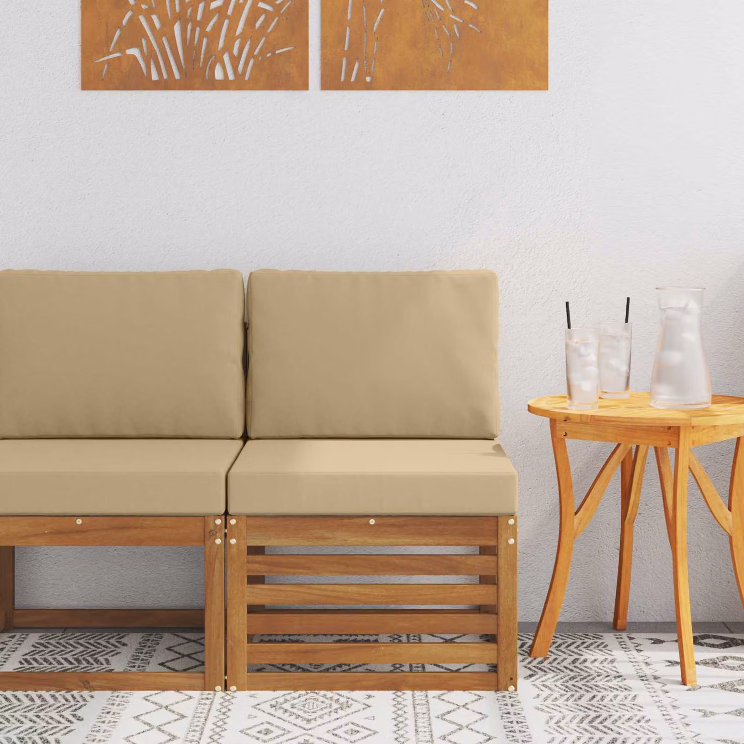 vidaXL Divano centrale per esterno in legno di acacia massello naturale colore marrone e beige L: 73 cm, P: 59 cm, H: 63 cm