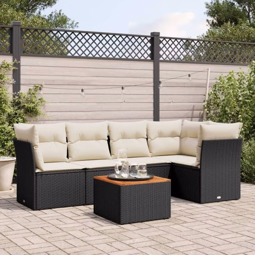 Maison Exclusive - Set Divano da Giardino 6 pz con Cuscini Nero in Polyrattan