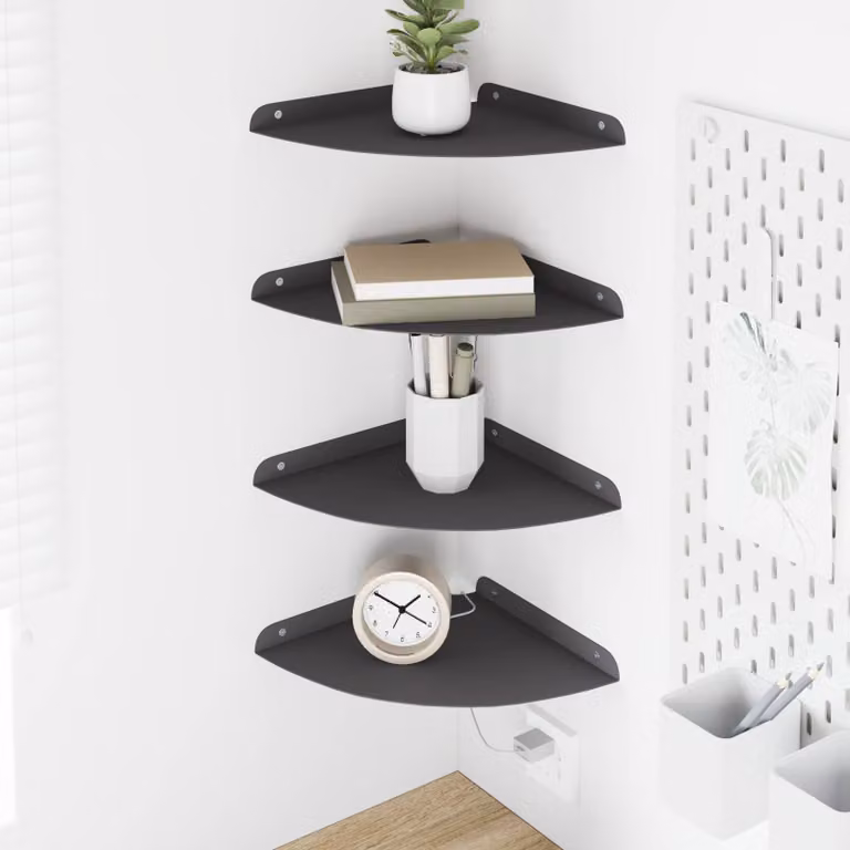 Set di 4 mensole galleggianti da angolo vidaXL in metallo nero opaco, L/P/H: 24 x 24 x 2 cm
