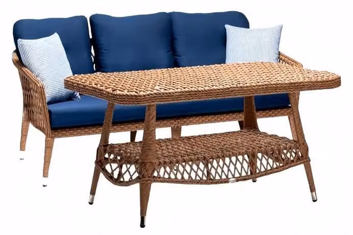 Sofa 3 Sitzer Braun Couchtisch Garnitur Sofas Dreisitzer Rattan Luxus Modern