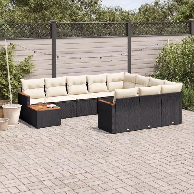 Set di Divani da Giardino vidaXL in Polyrattan Nero con Cuscini e Tavolino da Esterno a Forma di U
