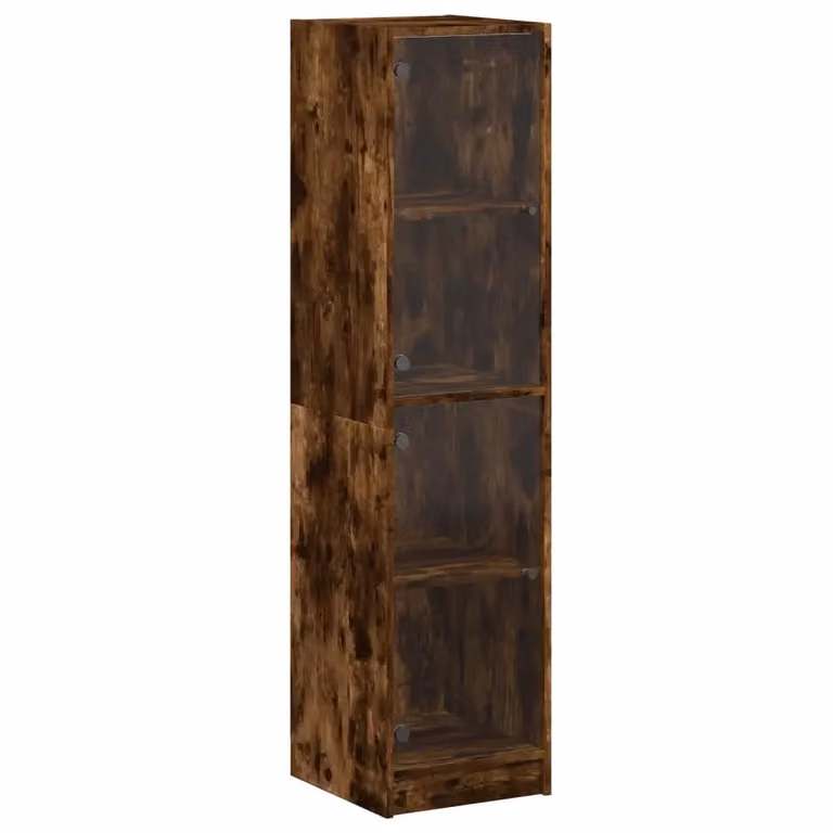 Credenza moderna vidaXL in rovere con ante in vetro fumé e ripiani interni, colore marrone, L/P/H: 35 x 37 x 142 cm
