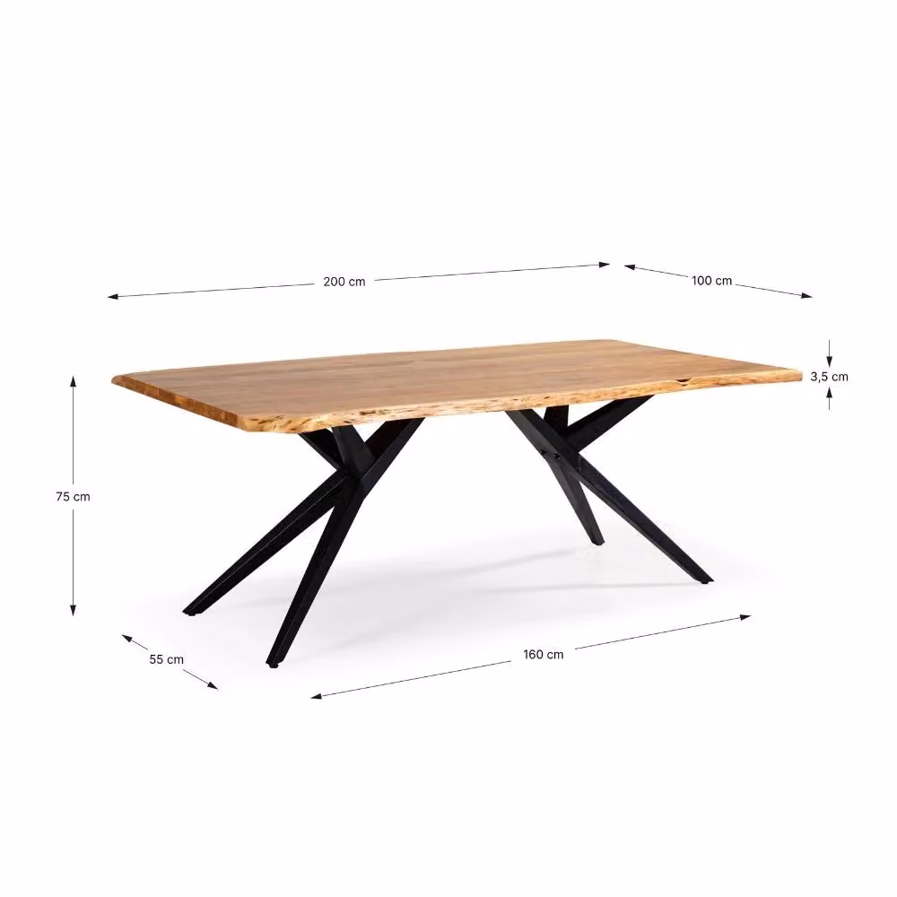 Tavolo fisso Mudri in legno di acacia e metallo nero stile industrial L: 200 cm, P: 100 cm, H: 75 cm – 2