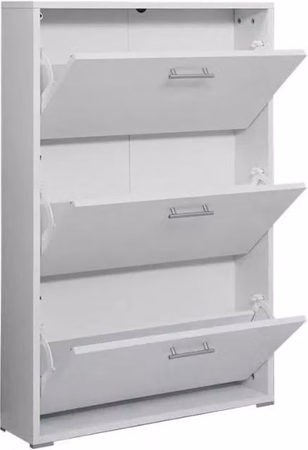 Scarpiera Salvaspazio GIORDANOSHOP con 3 Ante e scompartimenti basculanti, Bianco Frassino, L: 72,3 cm, P: 18,1 cm, H: 108,3 cm