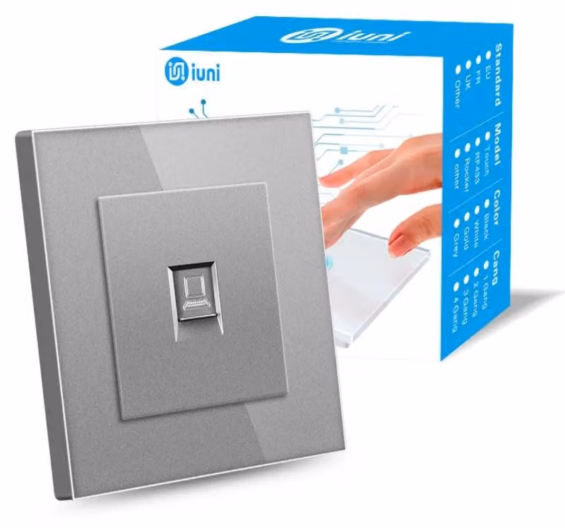 Presa internet RJ45, Cat6, Corniere in vetro temperato, iUni SD, Argento