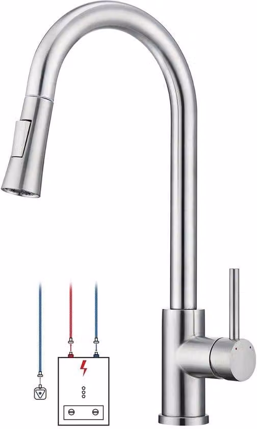 Rubinetto da cucina a 360 gradi con beccuccio orientabile, attacco per sprinkler a 3 vie per il riscaldamento, rubinetto da cucina a colonna con doppio indicatore di livello dell'acqua
