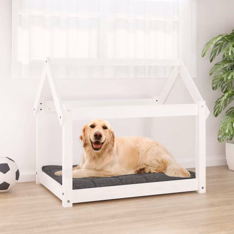 The Living Store Letto per cani Bianco 81x60x70 cm in legno di pino massiccio