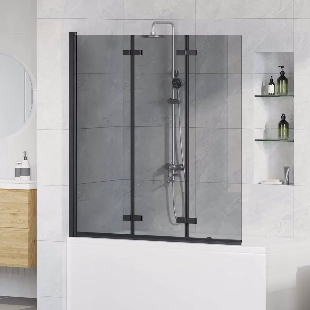 vidaXL Box Doccia Pieghevole Rettangolare in Vetro Trasparente e Alluminio Nero L: 130 cm, P: 138 cm – 1