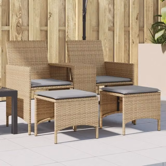 Divano Giardino 2 Posti con Tavolo e Sgabelli-Sofa da Giardino-Divanetto da esterno Beige Polyrattan 108640