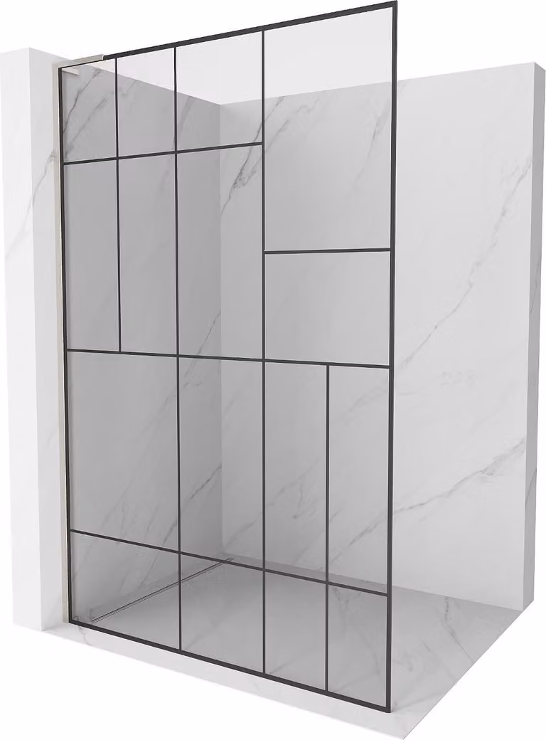 Mexen Kioto L paratia doccia Walk-in 80 x 200 cm, motivo nero, nichel spazzolato - 800-080-103-97-78