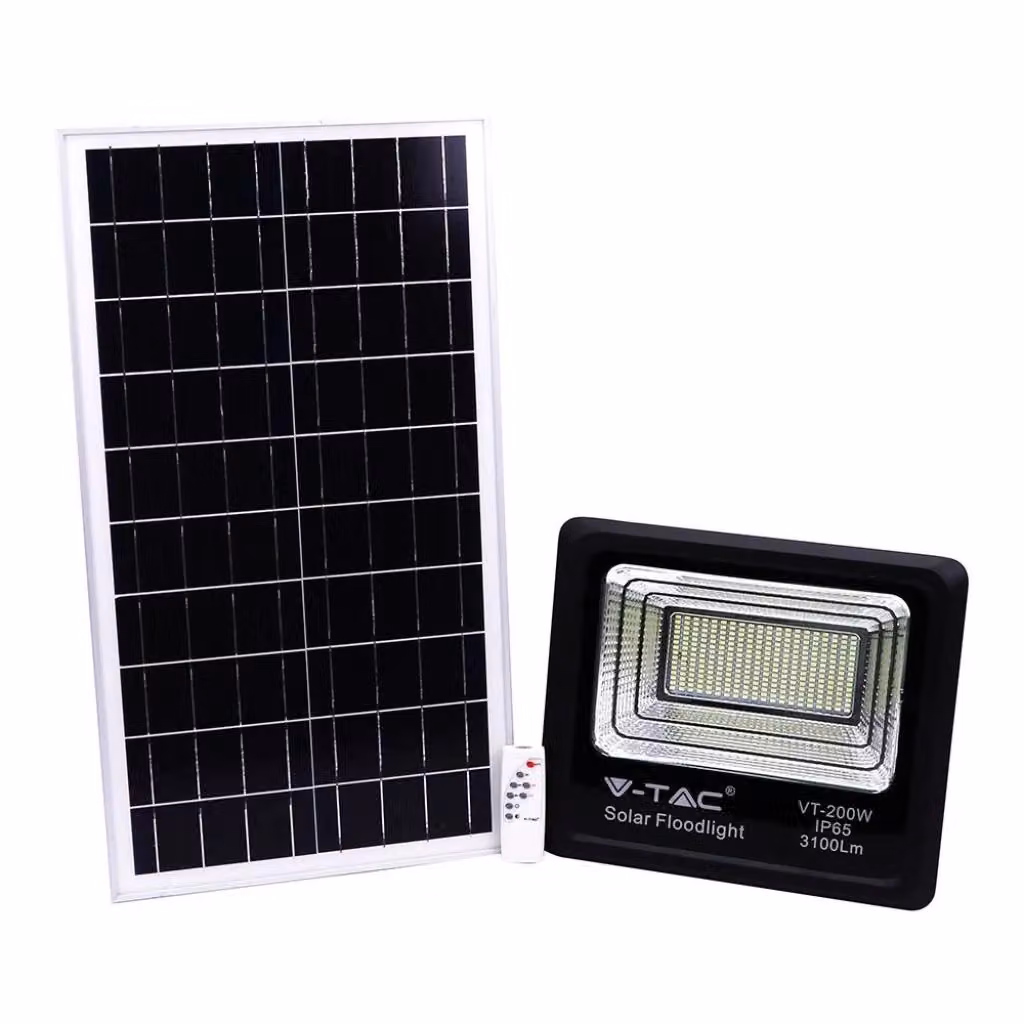 Faro LED solare V-TAC da 40W con telecomando e pannello, luce bianca fredda 6000K, nero, IP65 – 2