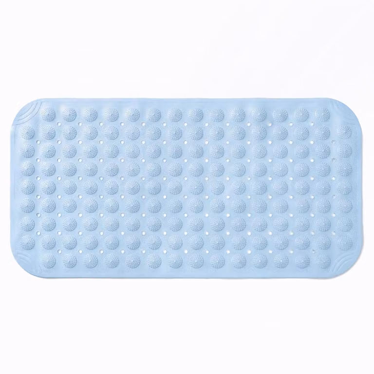 Tappetino da bagno in PVC, 71,5 x 36 cm, con ventose e fori di scarico, lavabile, adatto per superfici lisce, colore blu