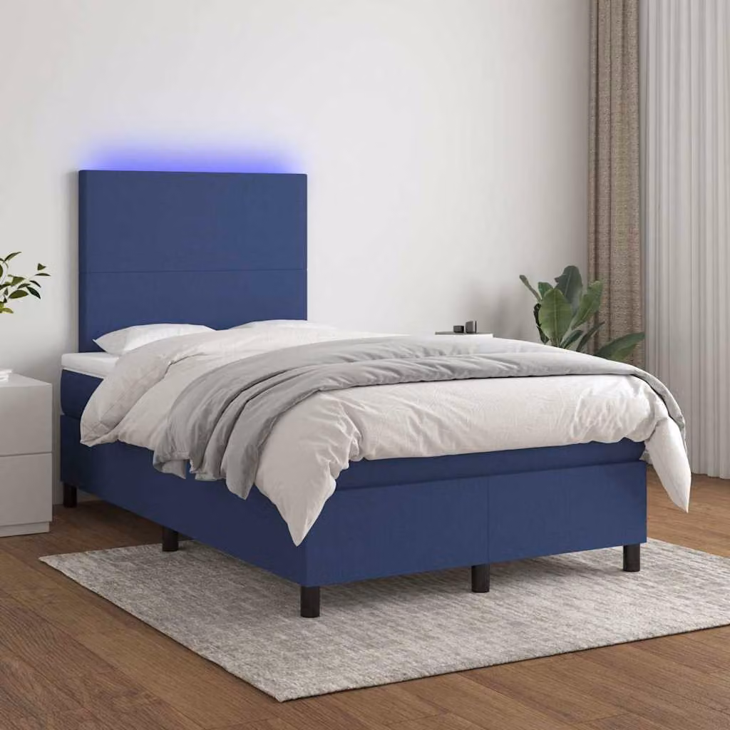 Letto a molle con materasso e illuminazione LED blu vidaXL in tessuto bianco e blu L/P/H: 120 x 200 x 203 cm – 1