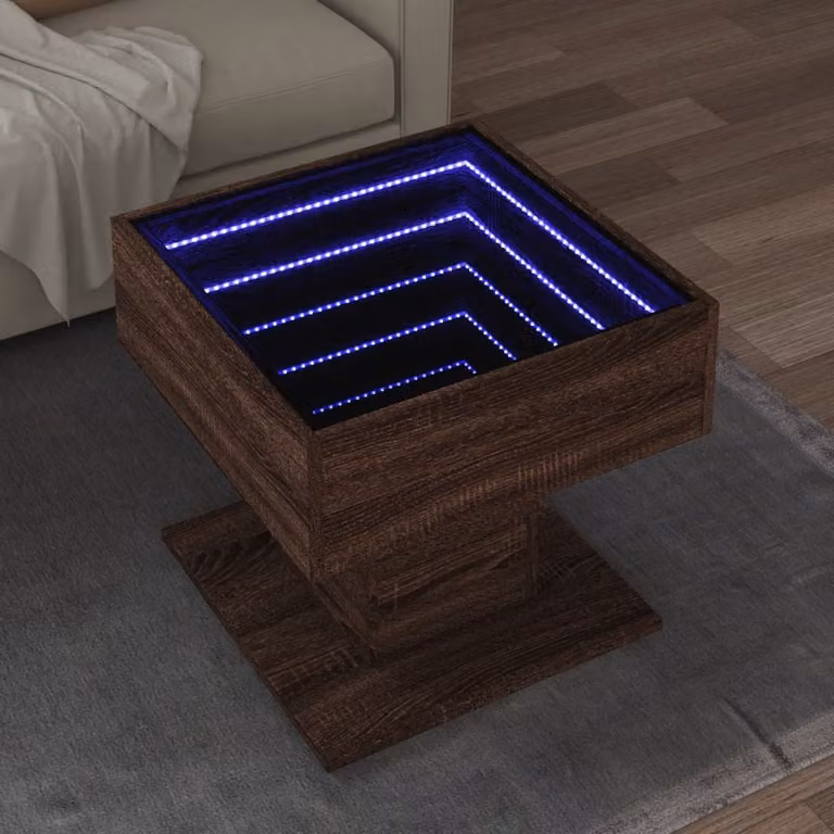 vidaXL Tavolino da salotto moderno in legno rovere marrone con illuminazione LED L 50 cm x P 50 cm x H 45 cm