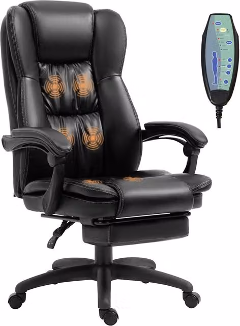 Sedia da Ufficio con Massaggio e Altezza Regolabile ¨C Zephmum ¨C Nera, Similpelle, 68.5x68.5x113-121 cm