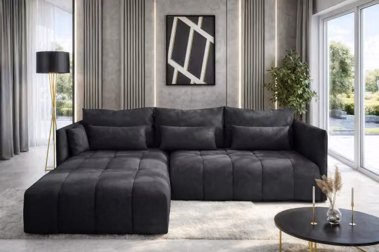 AX LIVING Divano ad angolo grigio Divano ad angolo con funzione letto Cosmova
