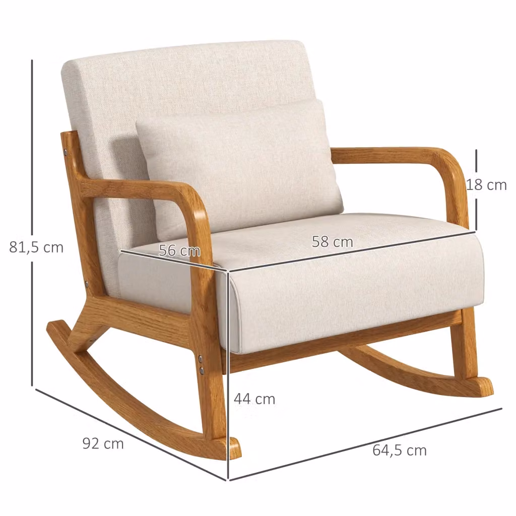 Poltrona a dondolo moderna WISHDOR con struttura in legno e imbottitura in tessuto, colore bianco – 2