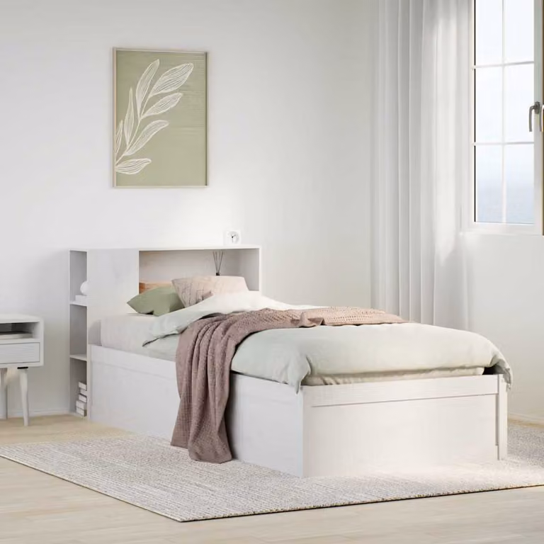 vidaXL Giroletto in legno massello di pino bianco con doghe piatte L: 190 cm, P: 75 cm, H: 82 cm
