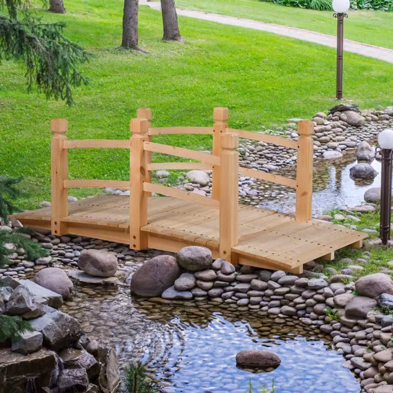 COSTWAY Ponte in legno Ponte in legno con ringhiera passerella in legno naturale 150x67x55