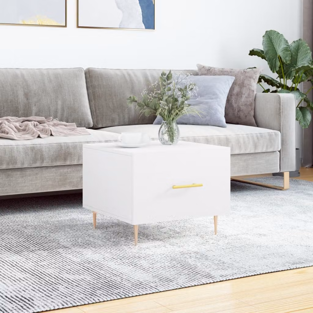 vidaXL Tavolino da Salotto Moderno Bianco in Legno e Metallo L/P/H: 50 x 50 x 40 cm