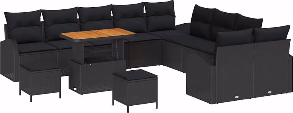 Set Divano da Giardino con cuscino 13 pcs Nero polyrattan