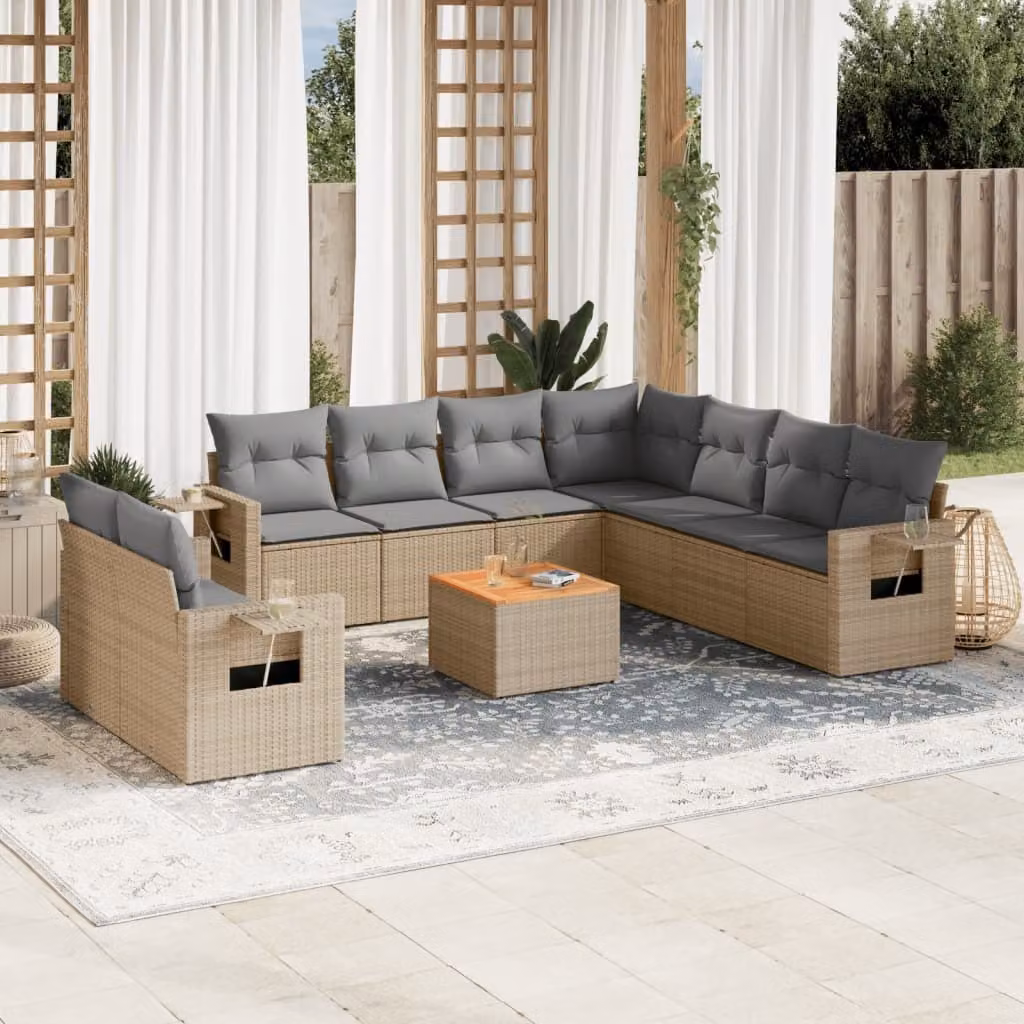 Maison Exclusive - Set Divano da Giardino 10 pz con Cuscini Beige in Polyrattan