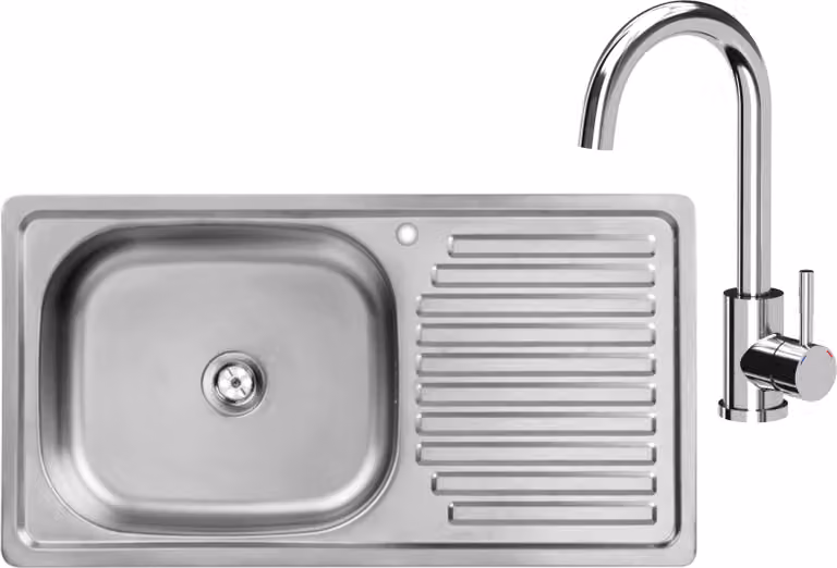 VBChome Lavello in acciaio inox con rubinetteria 75x40x14 cm Lavello da cucina in acciaio inox liscio con foro per rubinetto Lavello con sgocciolatoio sul lato destro Lavello con rubinetteria cromata