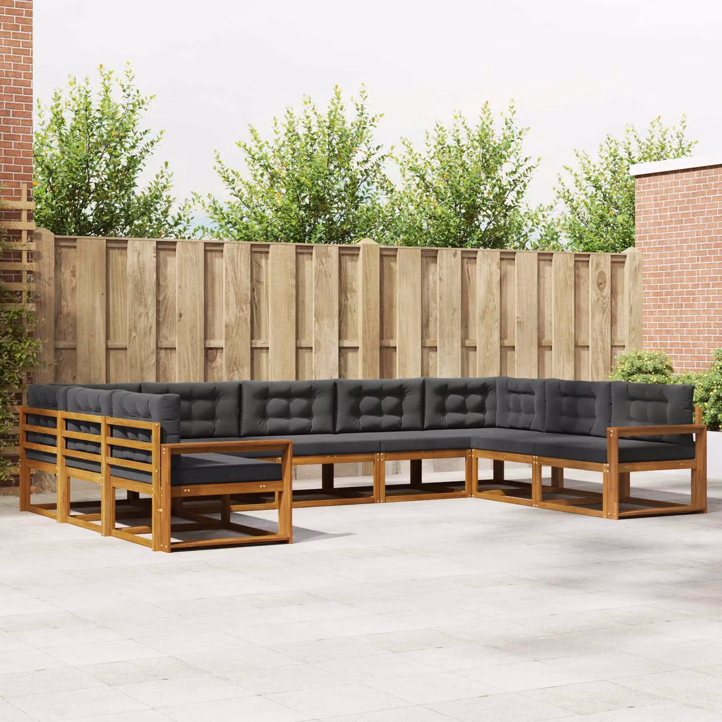 Set di divani da esterno vidaXL a forma di L composto da 9 pezzi in legno di acacia con cuscini beige e antracite