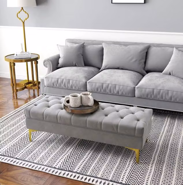 Panca imbottita grigio chiaro 118x45x42 cm