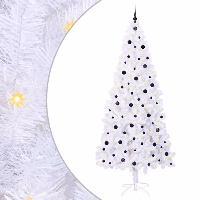 Albero di Natale artificiale moderno bianco con luci LED warm white in PVC e metallo, Altezza: 240 cm