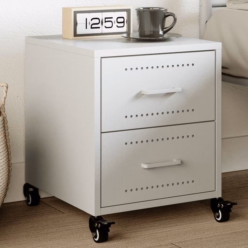 Comodino moderno vidaXL in metallo bianco L: 36 cm, P: 39 cm, H: 43,5 cm