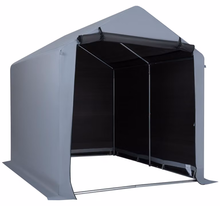 COSTWAY, garage per biciclette impermeabile, capanno per attrezzi con porta a rullo e cerniera e struttura in metallo, tenda per il deposito di attrezzi e mobili da giardino, dimensioni 158x218x177 cm
