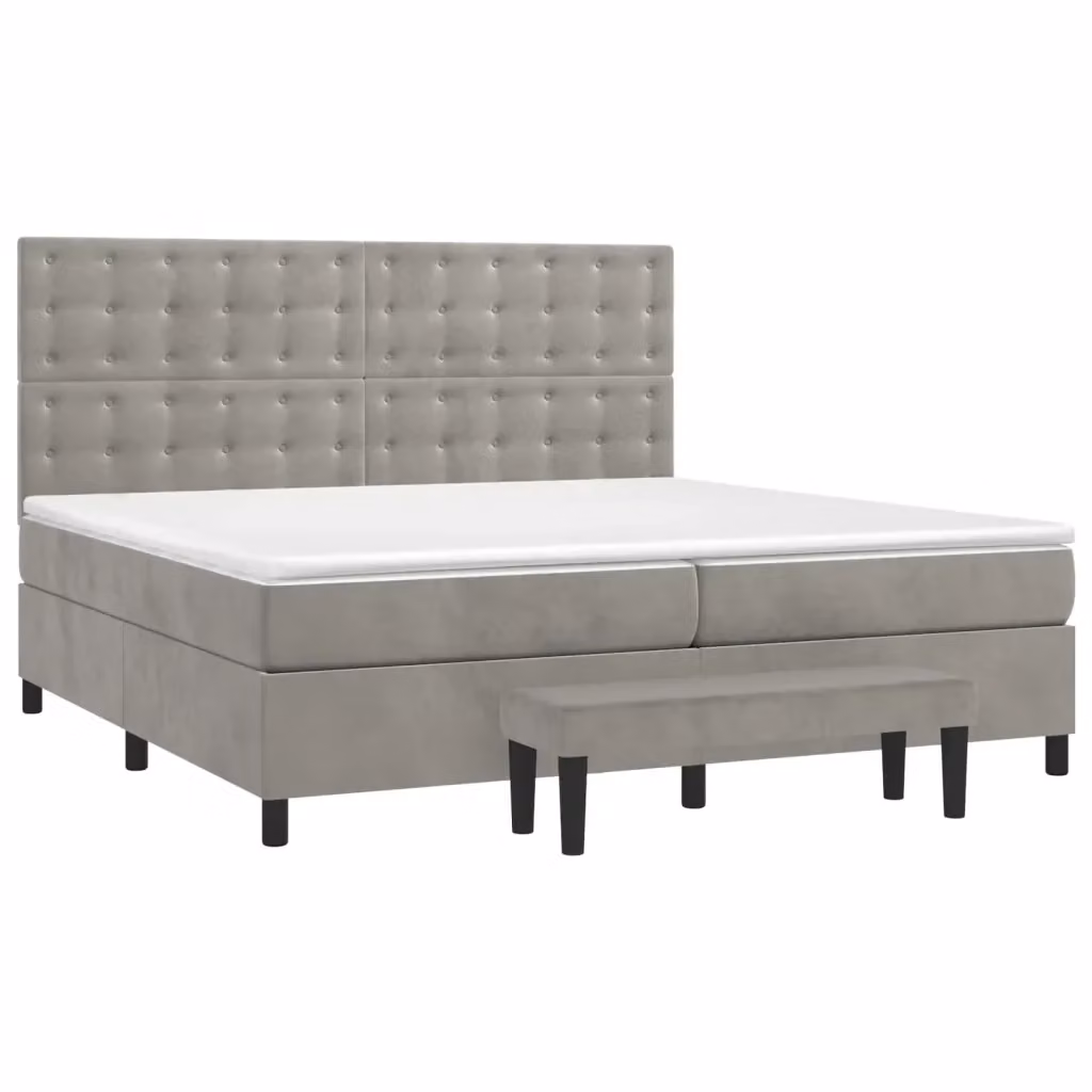 vidaXL Giroletto a Molle con Materasso Ibrido in Velluto Grigio Chiaro L/P/H: 200 x 200 x 33 cm – 2