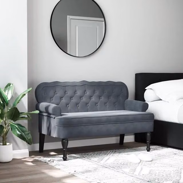Panca con Schienale vidaXL in Velluto Grigio L: 119,5 cm, P: 64,5 cm, H: 75 cm – 1