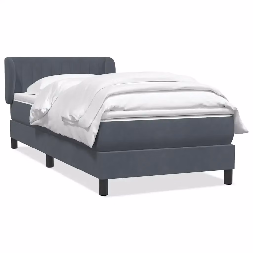 Letto con Giroletto a Molle e Materasso Ibrido vidaXL in Velluto Grigio e Bianco con Struttura in Legno di Larice L: 83 cm, P: 223 cm, H: 88 cm – 2