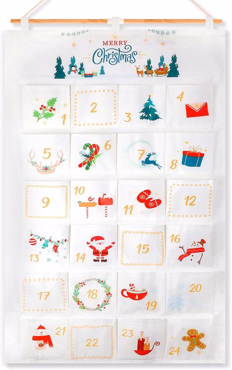 Calendario dell'Avvento in tessuto natalizio - Calendario dell'Avvento riutilizzabile 2025 con 24 tasche, dimensioni 15x15 cm - Personalizza il tuo calendario per contare i giorni fino al Natale con decorazioni