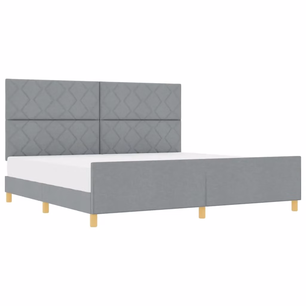 Struttura del letto imbottita vidaXL in tessuto grigio con dettagli in legno, L/P/H: 200 x 200 x 128 cm – 2