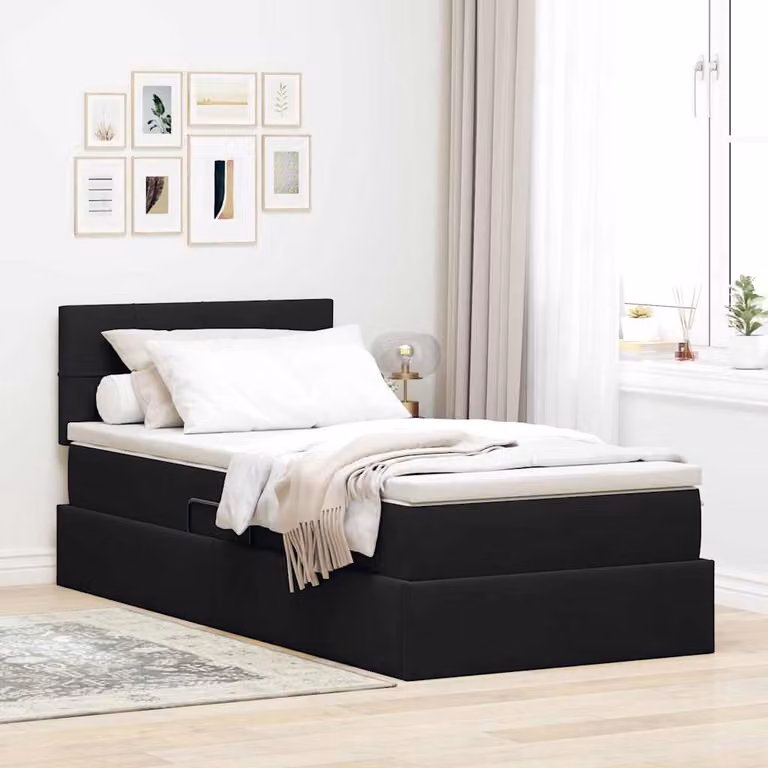 Letto con contenitore e illuminazione LED vidaXL in velluto nero L 90 x P 200 cm
