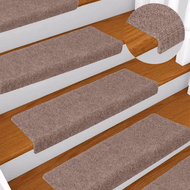 Set di 5 tappetini autoadesivi per scale vidaXL, Marrone Chiaro, L 65 cm x P 21 cm x H 4 cm, in polipropilene antiscivolo e fonoassorbente