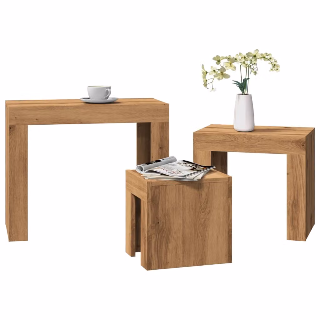 Maison Exclusive - Set di 3 tavolini in legno di rovere Artisan