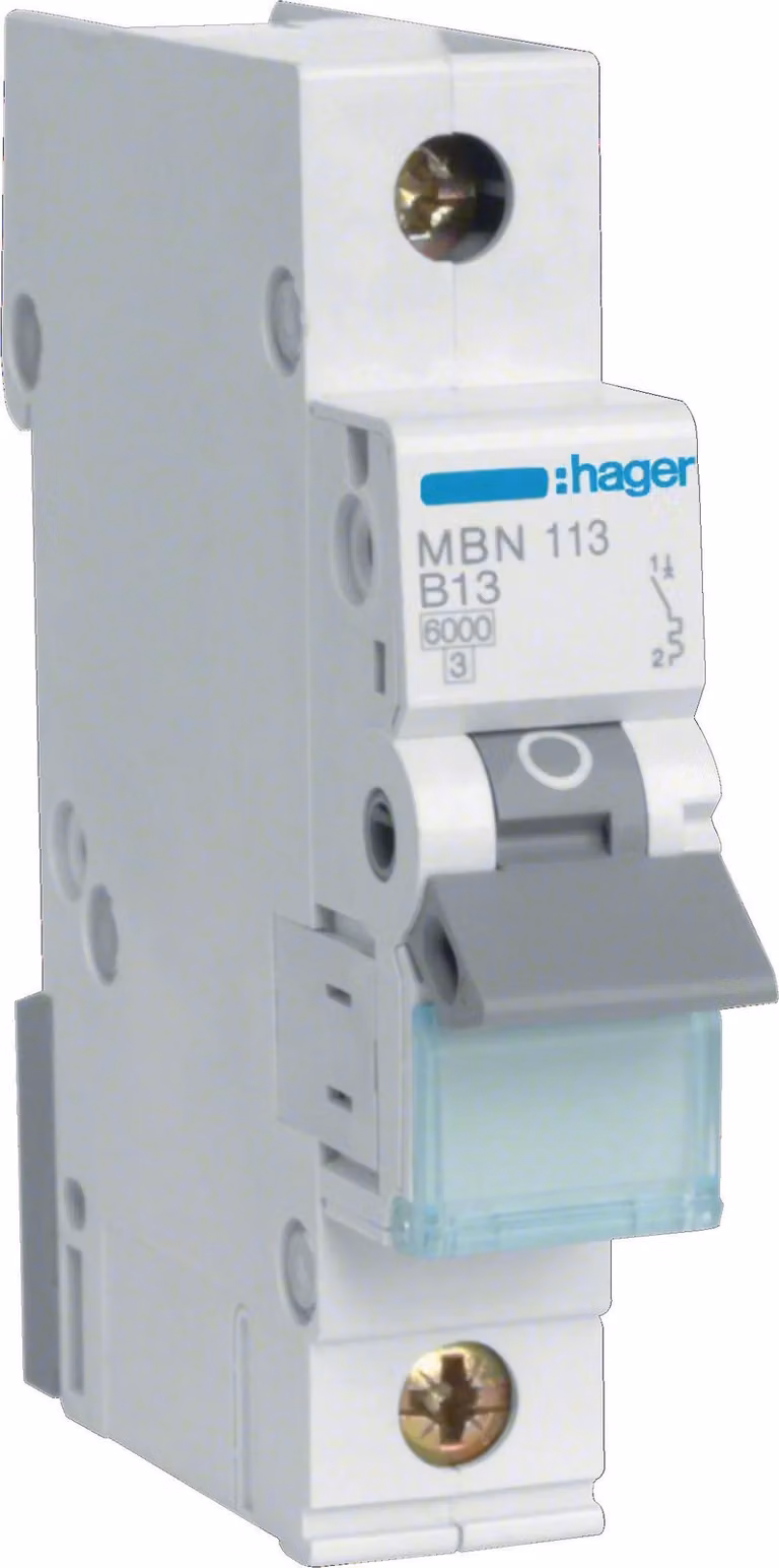 Interruttore Hager LS unipolare 6 kA caratteristica B 13 A Hager MBN113, 1 pz.