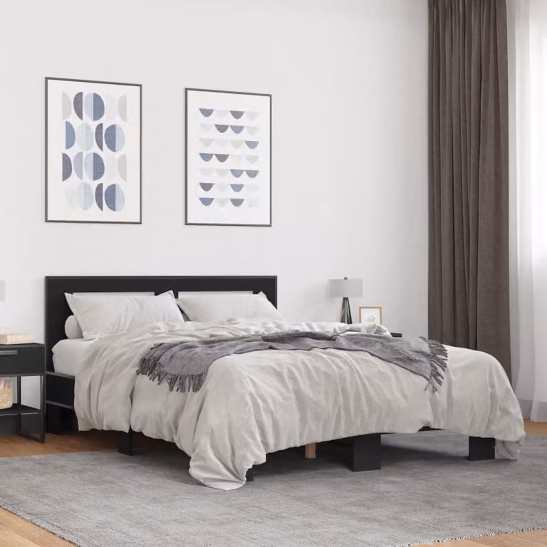 vidaXL Giroletto Moderno Nero in Legno e Metallo L: 140 cm, P: 200 cm