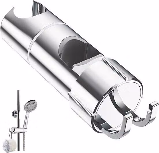 Porta-doccia con 2 ganci, per soffioni da 20,5 a 23,5 mm, porta-doccia universale cromato per aste da 18–25 mm.