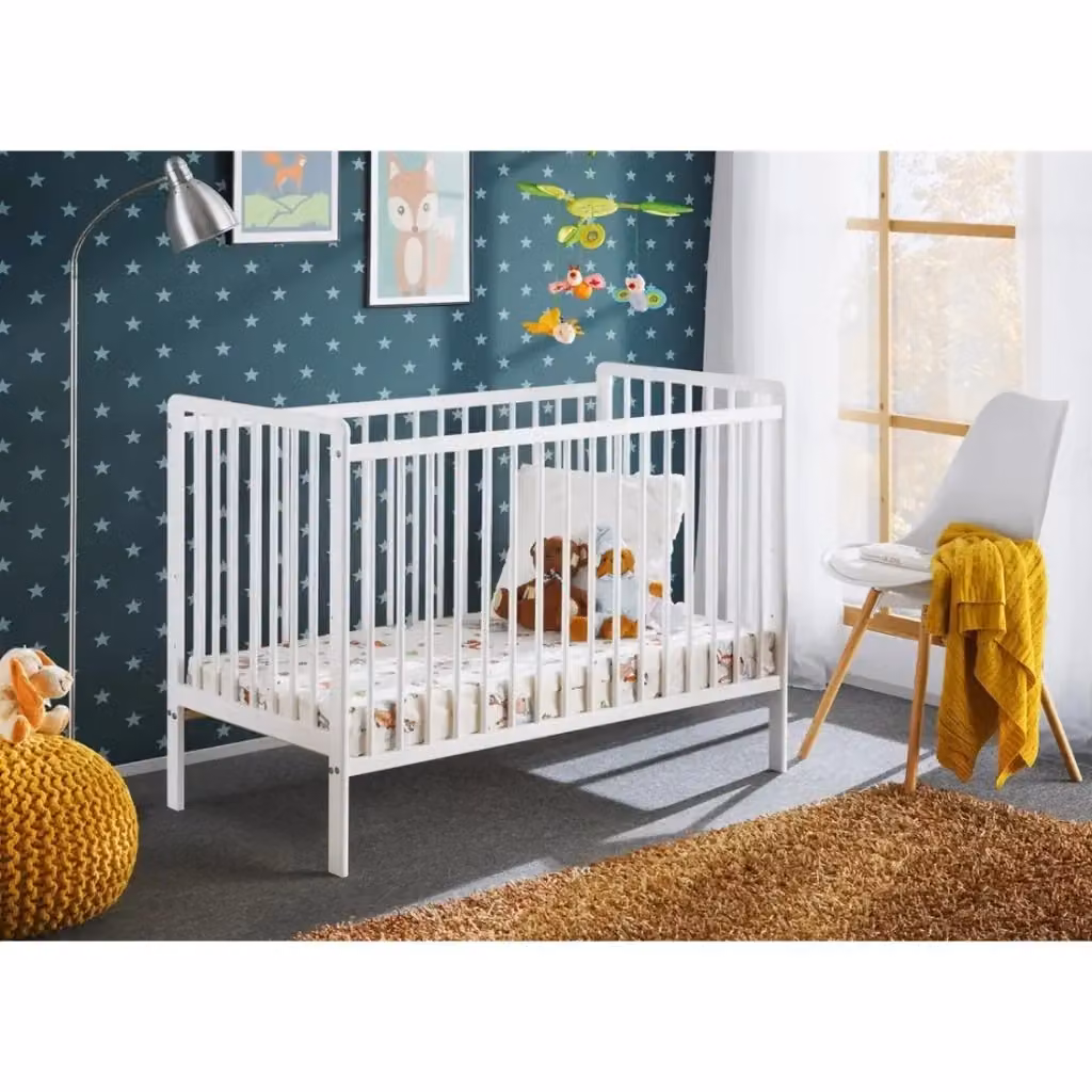 Lettino con materasso regolabile in altezza collezione LUTIN Meublorama colore bianco opaco L/P/H: 124 x 65 x 89 cm – 2
