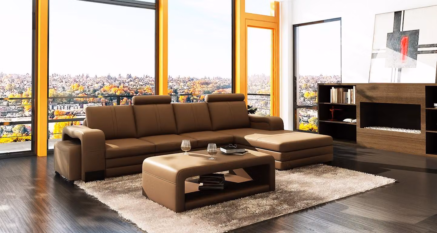 Ledersofa Couch Sofas XXL Ecksofa Wohnlandschaft L-Form Design Modern Sofa 3131